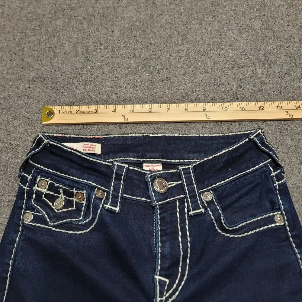 True Religion Jeans Women 25 Blue Jennie Curvy Skinny Chunky Stitch Streetwear